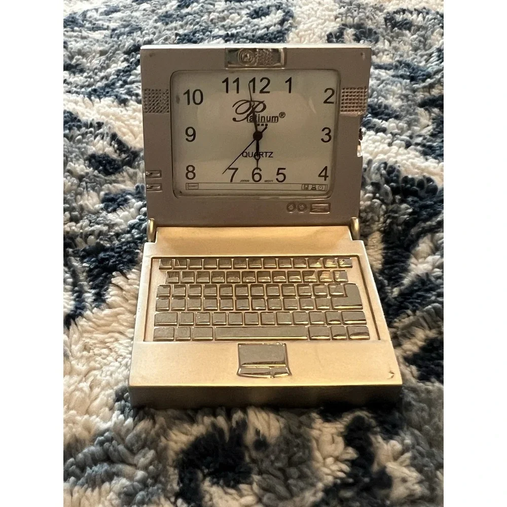 Platinum Number Dial Silver‎ Finish LAPTOP Mini collectible Desk Clock Vtg W